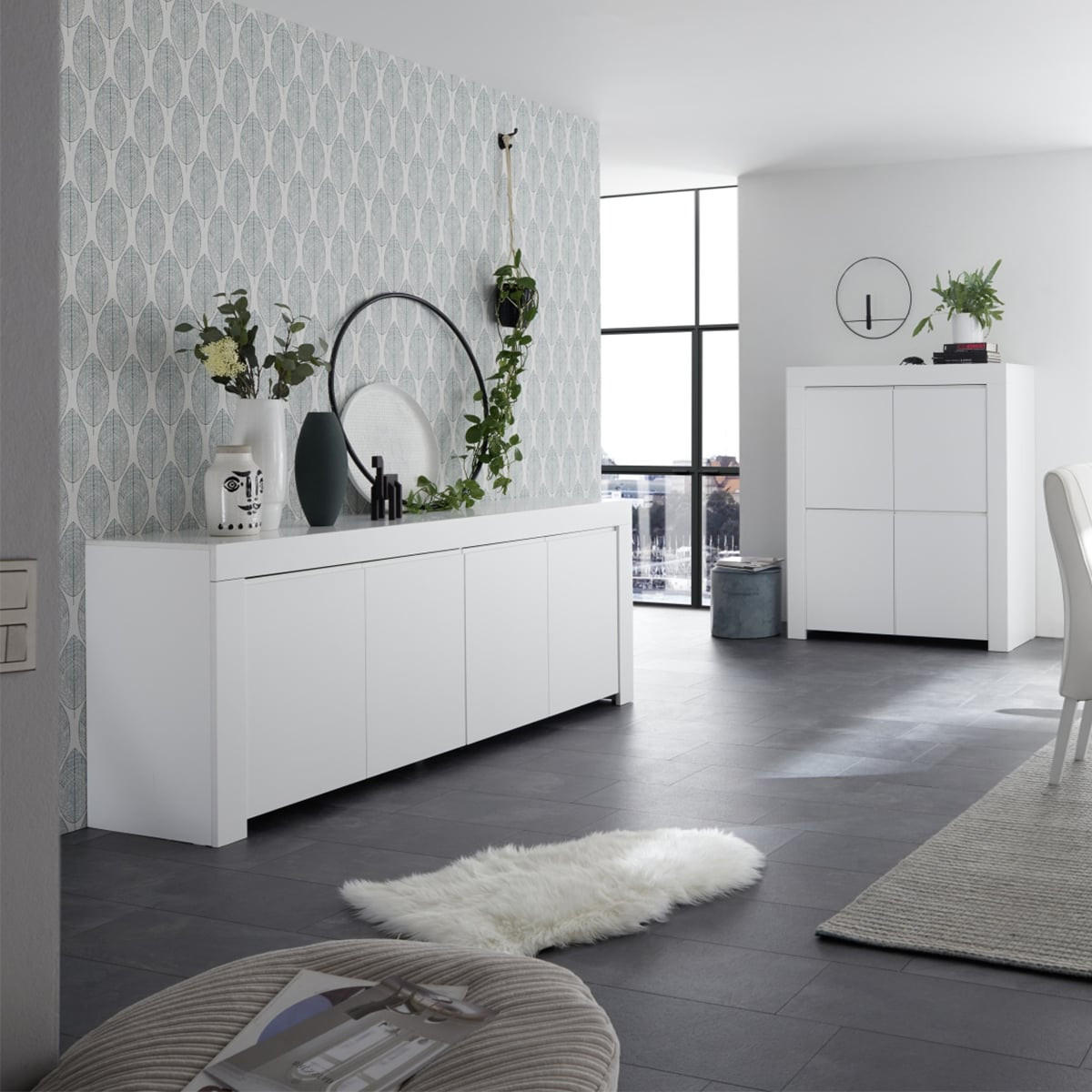 SIDEBOARD mit 4 Türen L210 cm - Firenze - Weiß, Holzwerkstoff (42/81/210cm) - Calicosy