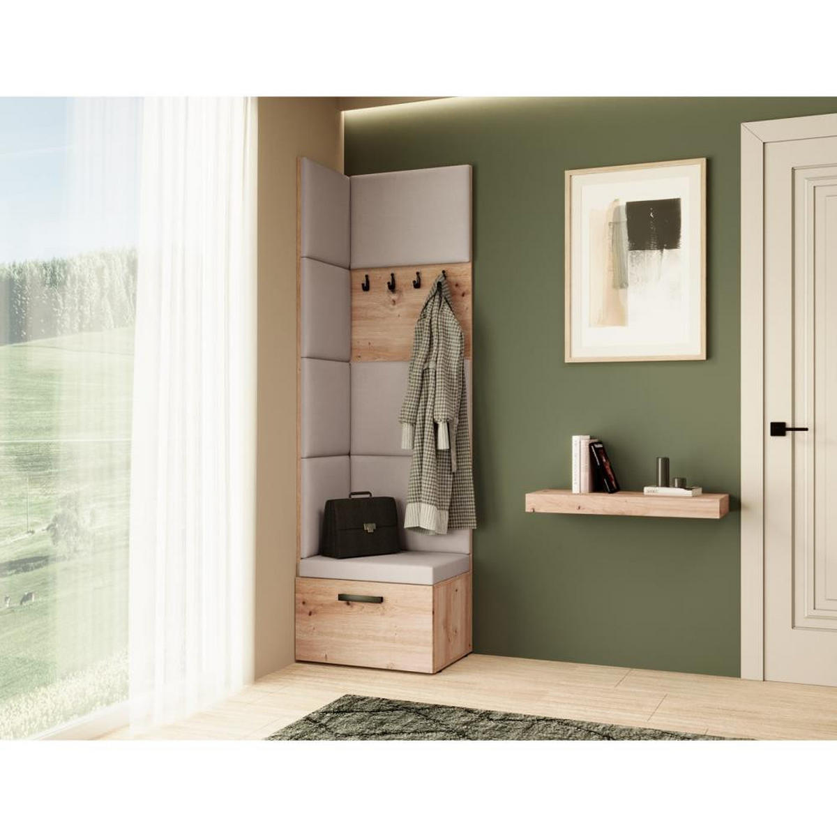 GARDEROBE Margaret V 81/203/43 mit gepolsterten Paneelen - Beige/Schwarz, Holzwerkstoff/Kunststoff (60/206.5/42cm) - Beautysofa