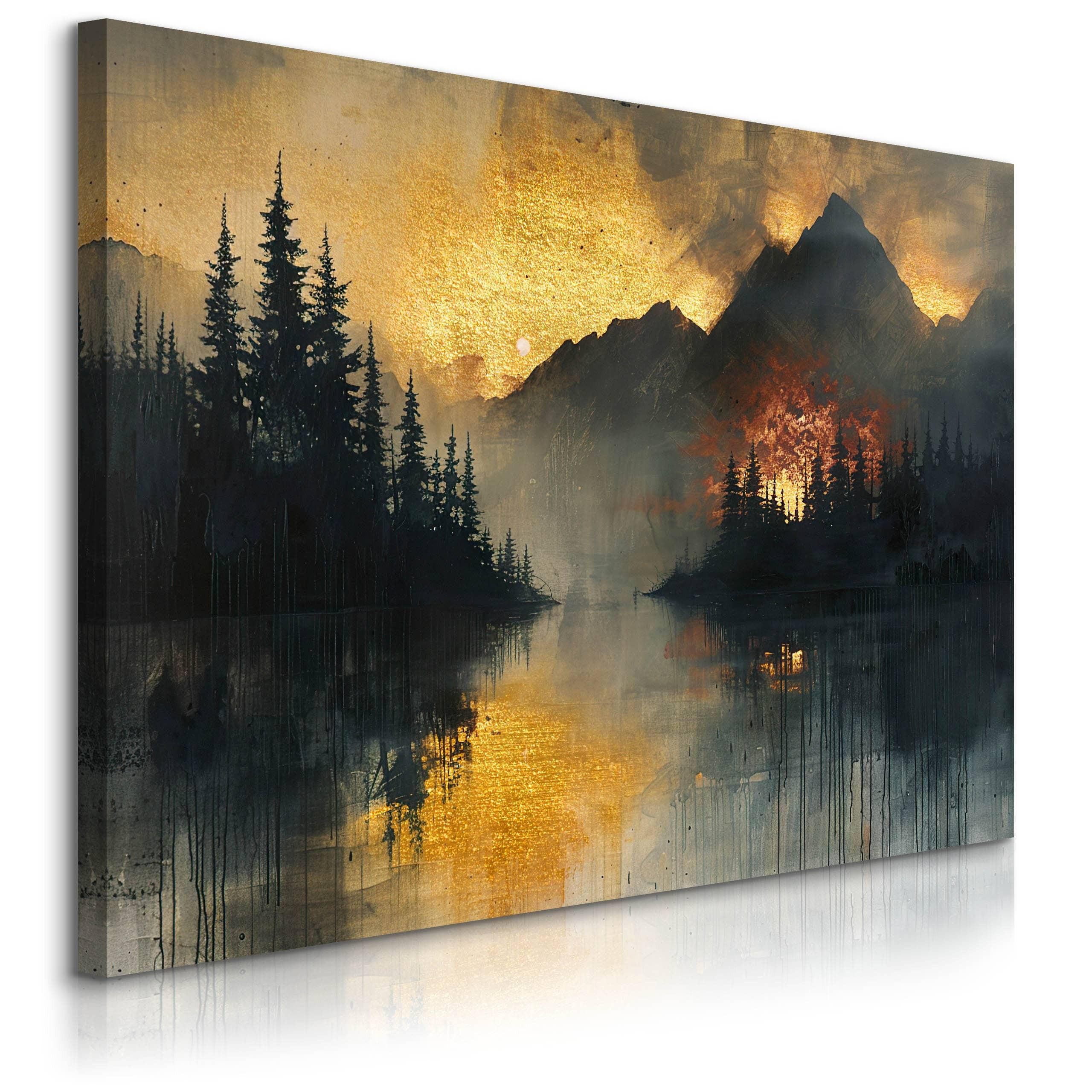 LEINWANDBILD Berge Wald Landschaft Glamour Stil 30x20 cm - Beige/Schwarz, Textil (30/20cm) - Muralo