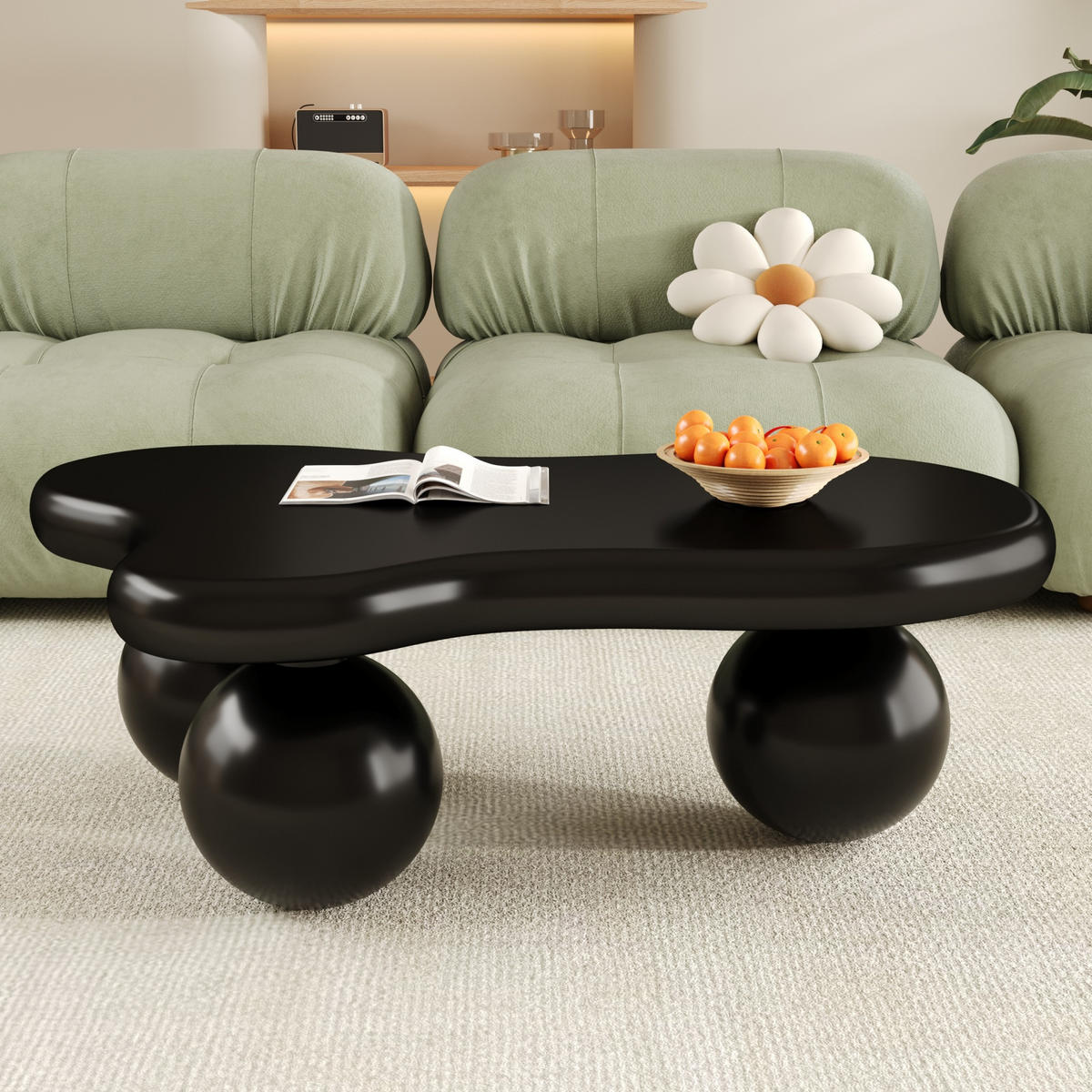 COUCHTISCH Schwarz Weiß in Wolkenform mit LED - Schwarz, Metall (95/62/32cm)