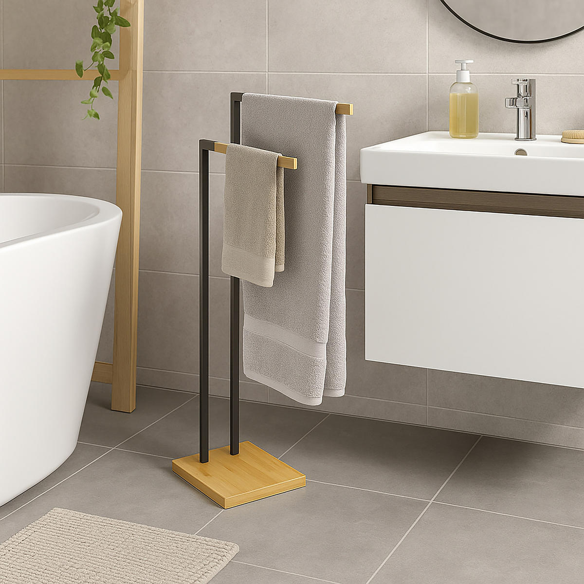 HANDTUCHHALTER - Schwarz, Holz/Kunststoff (38.5/80.5/19.5cm) - Relaxdays