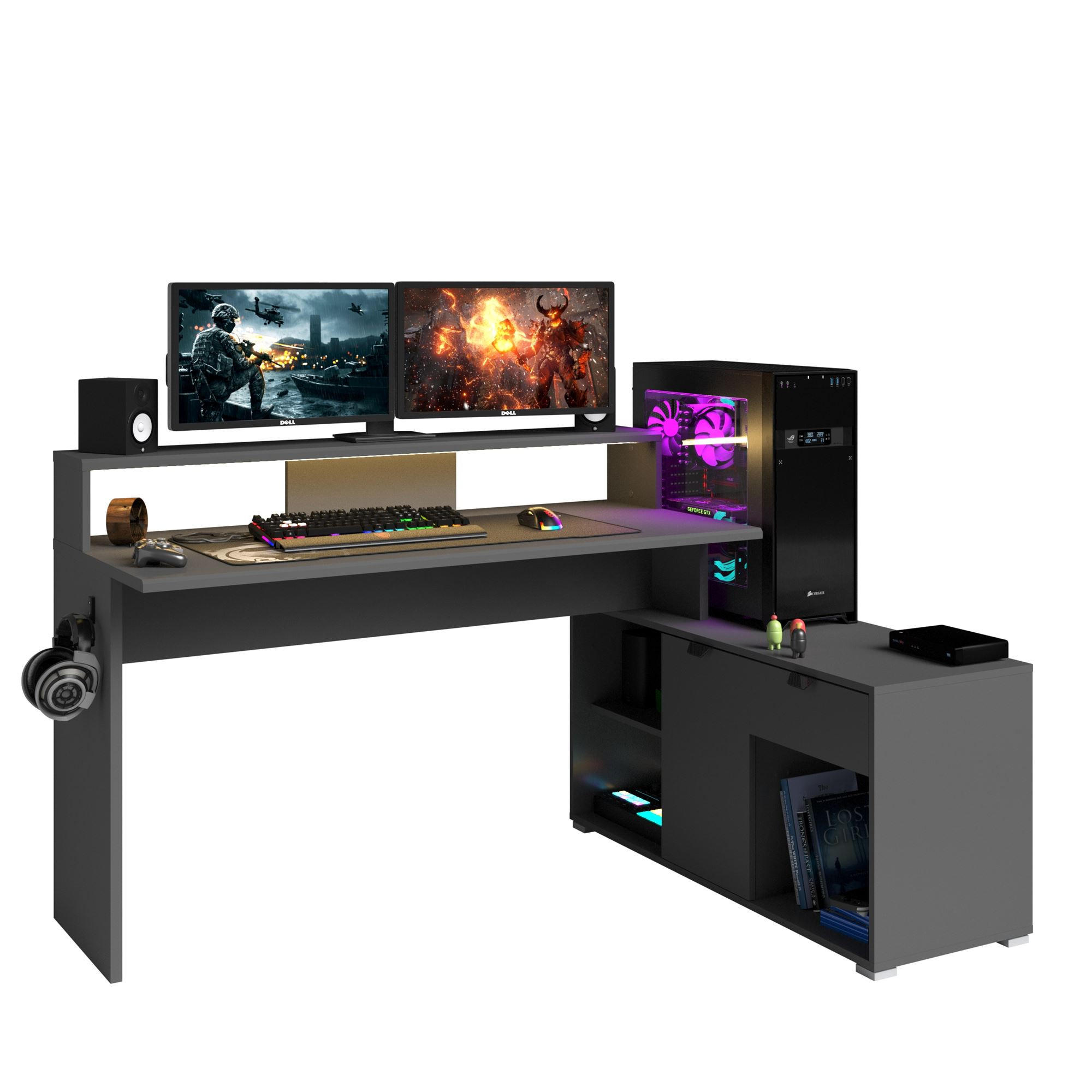 58aufmkessel Gaming Schwarz, Grau 100x95x200 cm