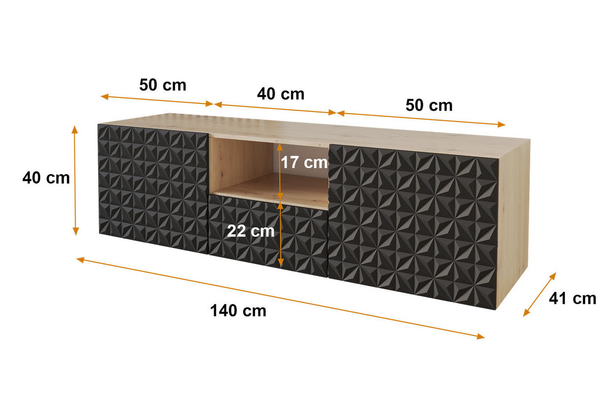 LOWBOARD VIRA-W 140x40x41 cm - Artisan / Schwarz - Schwarz, Holzwerkstoff (140/40/41cm) - ALTDECOR