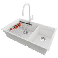 GRANITSPÜLE Praga Slim Duo, 2-er set Weiß 76/47 cm 2 Becken + Küchenarmatur 38/14 cm + Ablauf-Set + Aufrollbare Abtropffläche ab 80er Unterschrank - Chromfarben/Weiß, Kunststoff (76/20/47cm) - Primagran