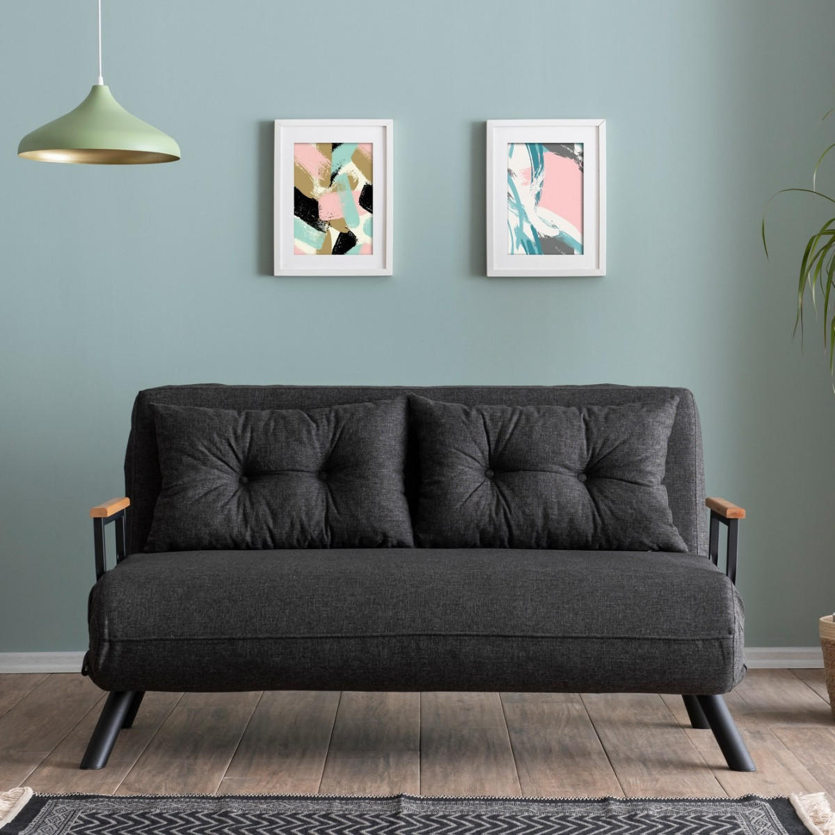 SCHLAFSOFA für 2 Personen mit Stoffbezug und Metallfüßen 133/50/41 cm - Dunkelgrau, Metall (50/41/133cm) - Calicosy