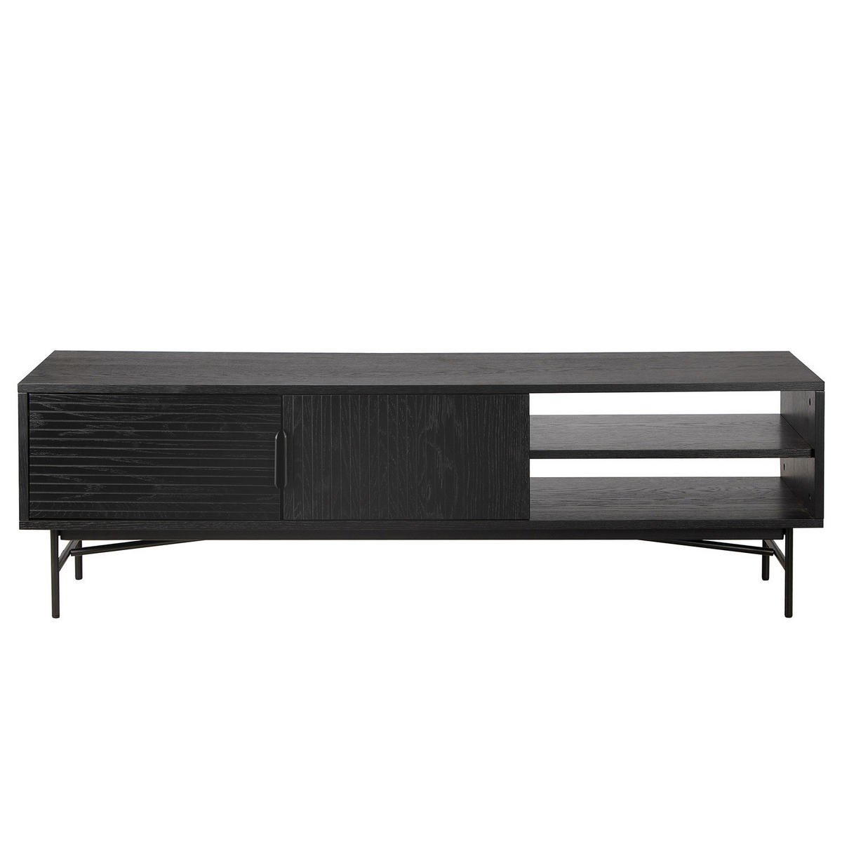 TV-LOWBOARD - Echtholzfurnier - 160 cm - Eichefarben/Schwarz, Holzwerkstoff/Metall (160/50/40cm) - home24