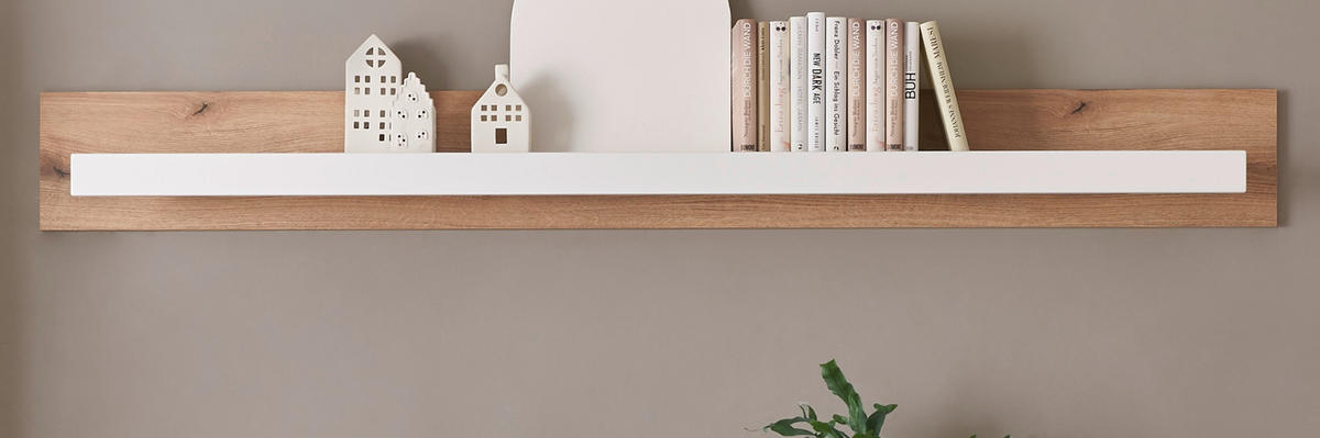 WANDBOARD weiß matt, Evoke Eiche, Wandregal 198 cm - Eichefarben/Weiß, Holzwerkstoff (198/22/20cm) - Furn.Design