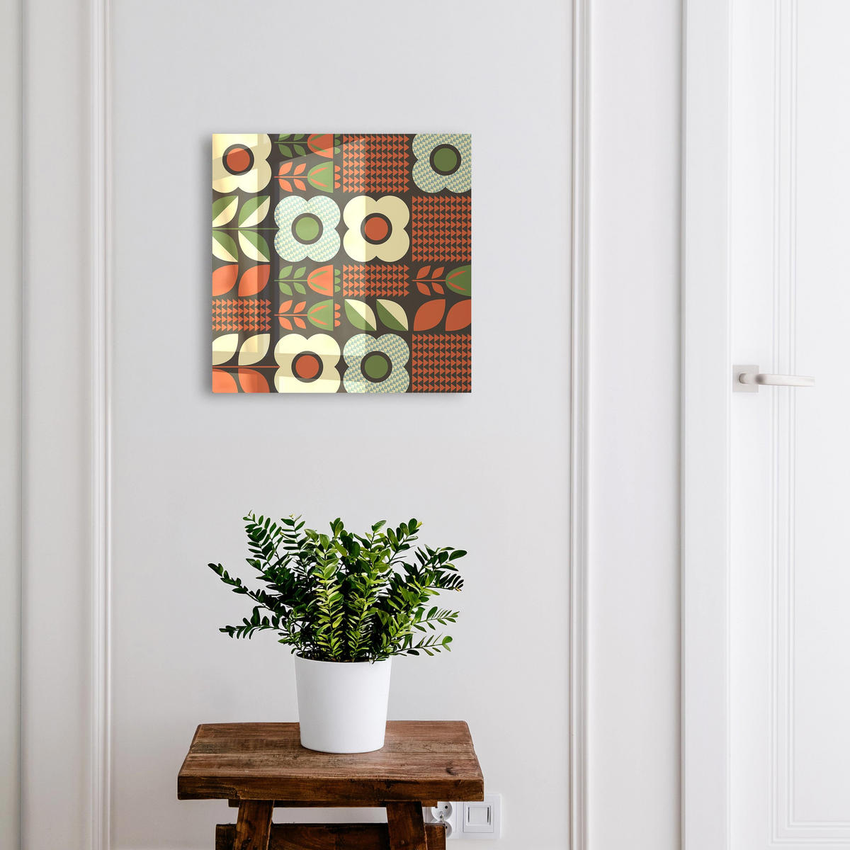 SCHLÜSSELBOX Schwarz 30x30 cm- Türöffnung nach rechts - Fröhliche Blumen - Rot, Metall (30/30/5cm) - TULUP