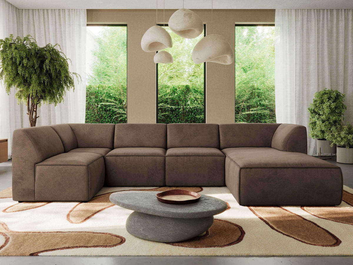 WOHNLANDSCHAFT MODARO U 6M - Braun Velvet - Rechts - Schwarz/Braun, Textil (345/78/180cm) - MKS