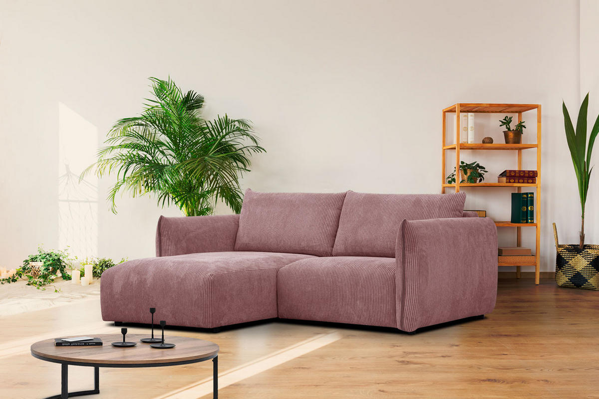 ECKSOFA TAUER 3-Sitzer, altrosa - Schwarz/Altrosa, Holzwerkstoff/Kunststoff (173/206cm) - Courtois Laville