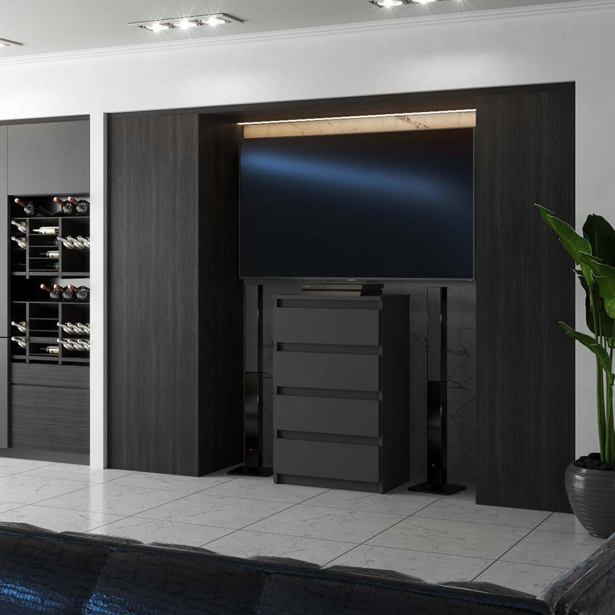 KOMMODE mit Schubladen – Grau matt - Dunkelgrau/Grau, Holz (60/92.5/33.5cm) - Stiv Meble