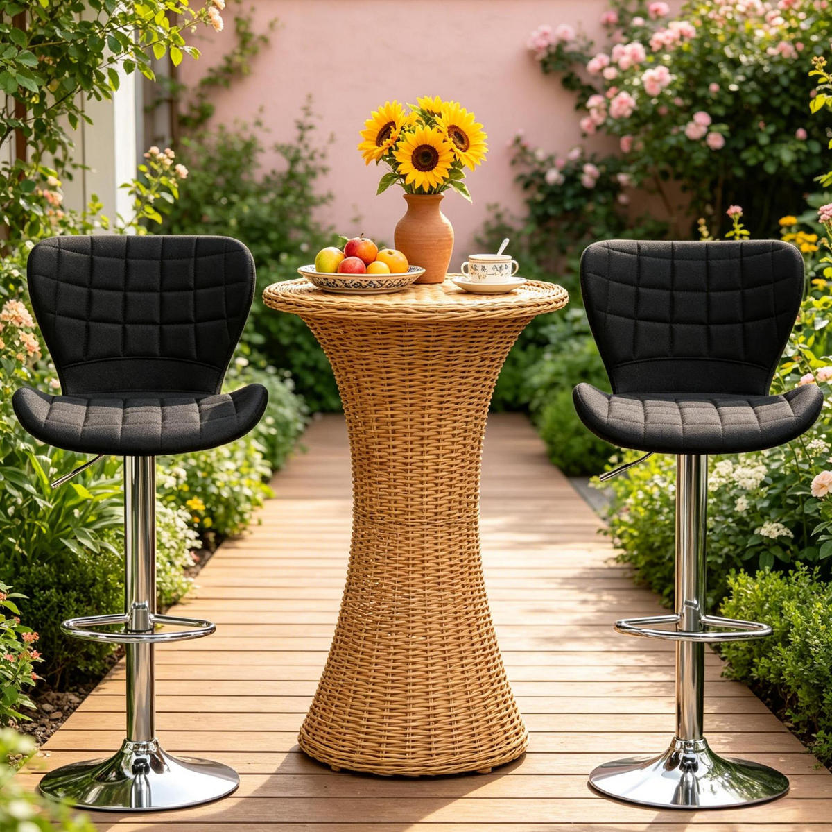 BARHOCKER 2er-Set höhenverstellbar mit Armlehnen Schwarz 47 x 51,5 x 89,5-111,5 cm - Schwarz, Metall (51.5/111.5/47cm) - Meubliv