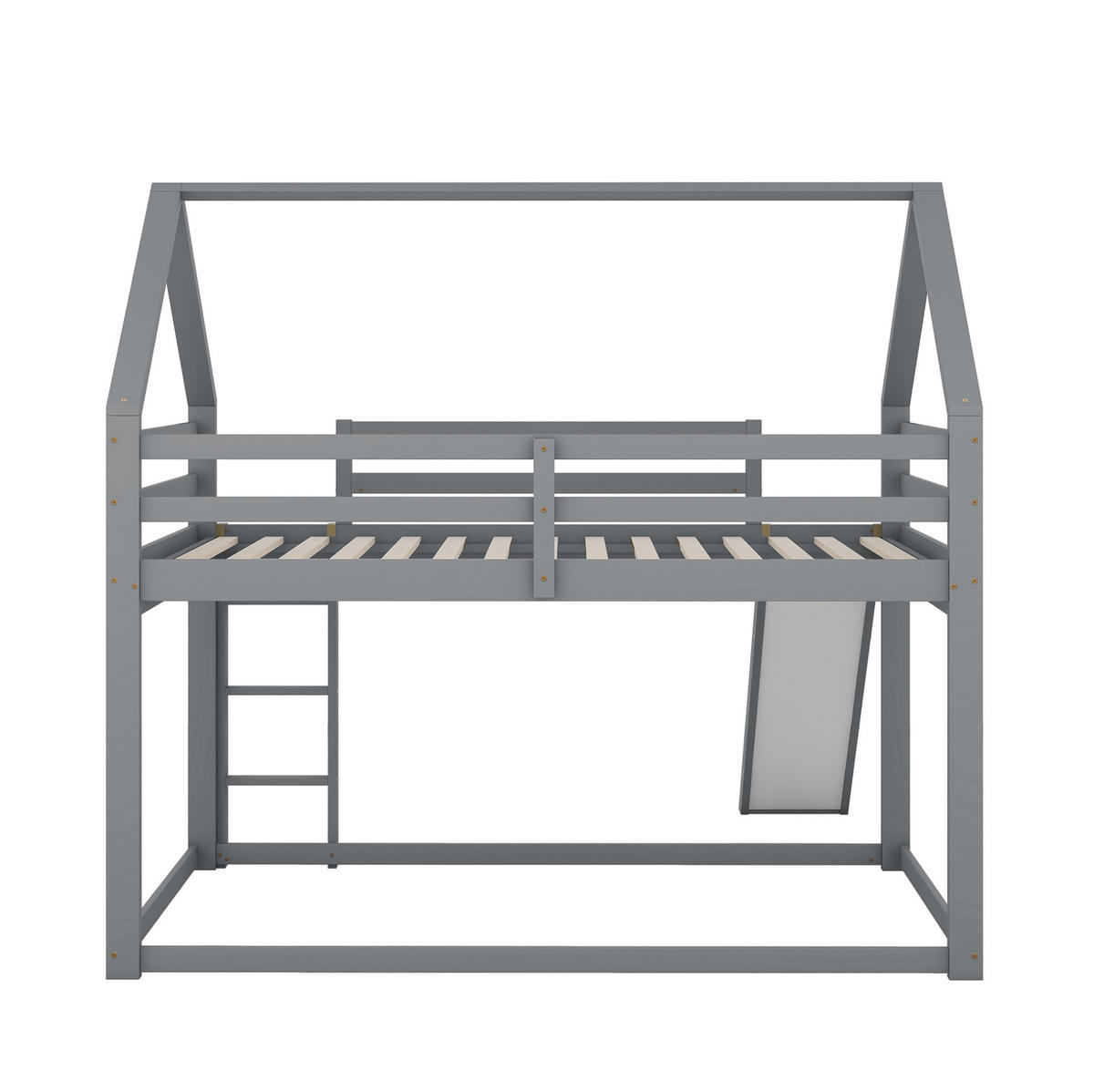 HAUSBETT 140/200 cm in Grau mit Rutsche und Leiter - Grau, Holz (140/200cm) - BEAOK