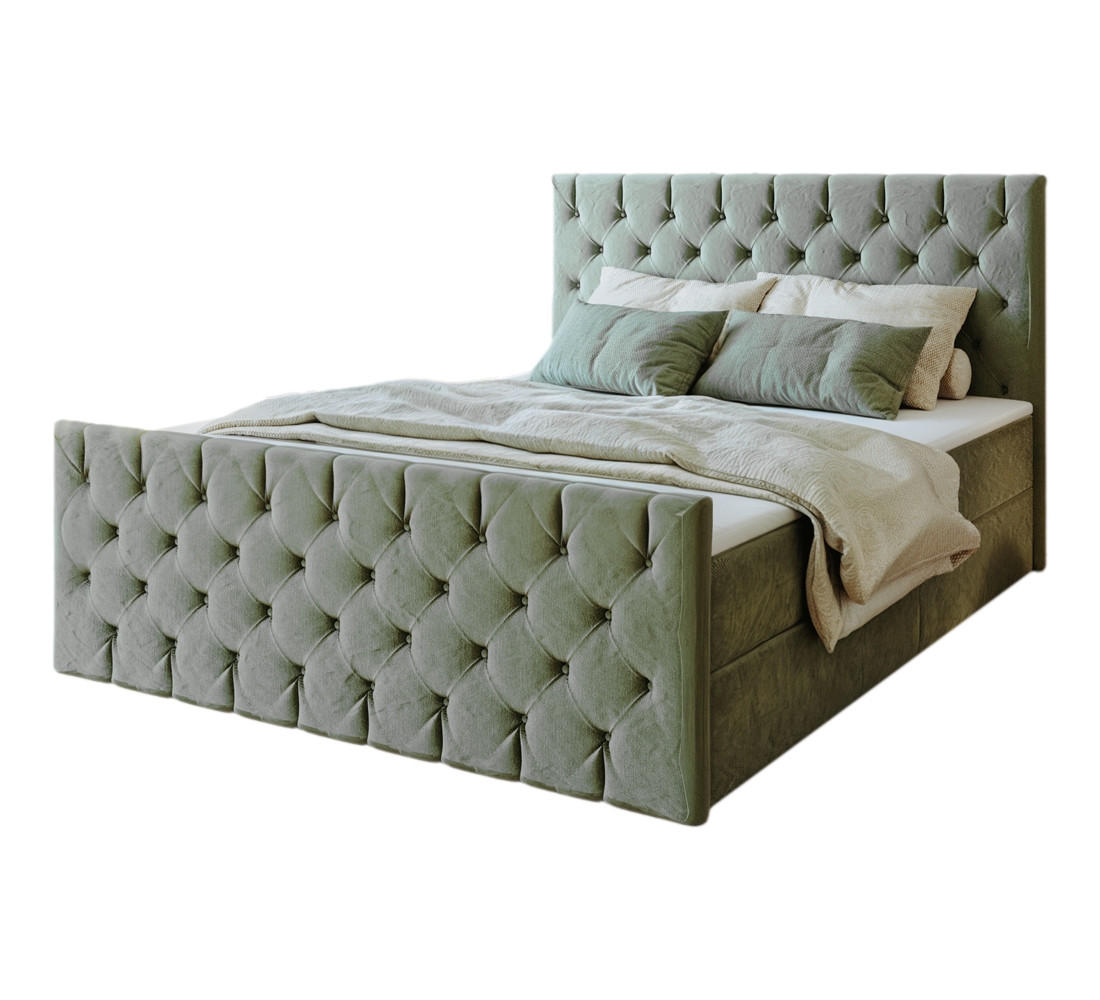 KONTINENTALBETT Mars Mit Bettkasten Stoff Riviera Mintz 200x200 cm - Mintgrün, Holz (200/200cm) - Kaiser Möbel