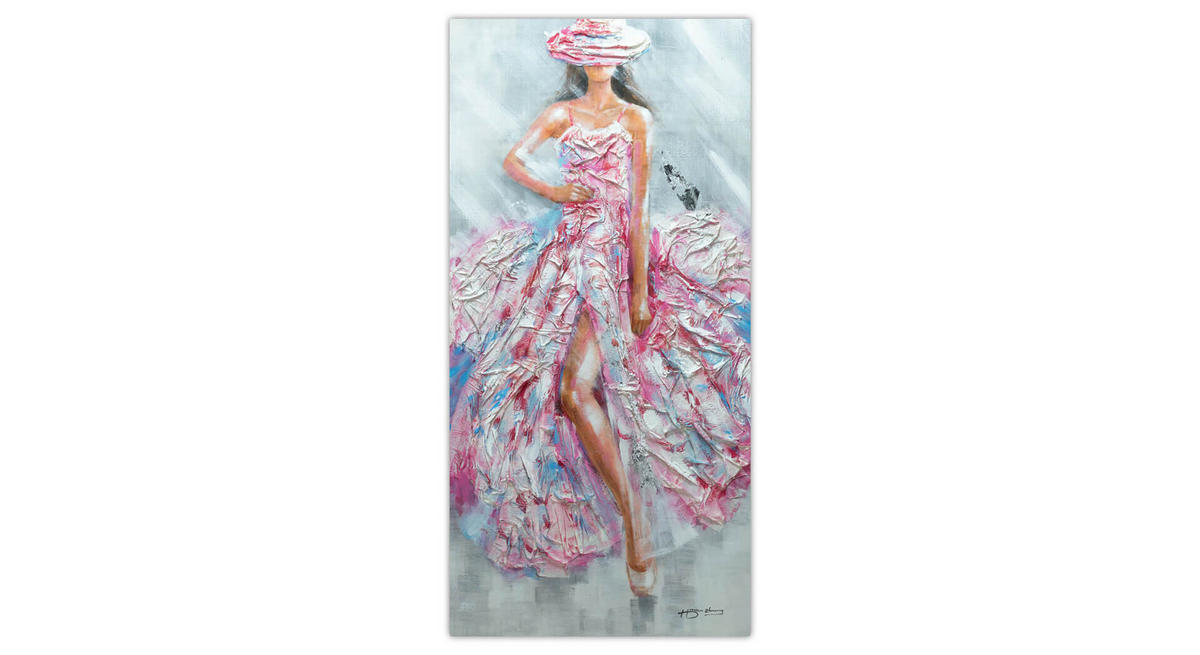 ACRYLBILD HANDGEMALT 60/120 cm - Pink/Weiß, Holz/Textil (60/120cm) - KUNSTLOFT