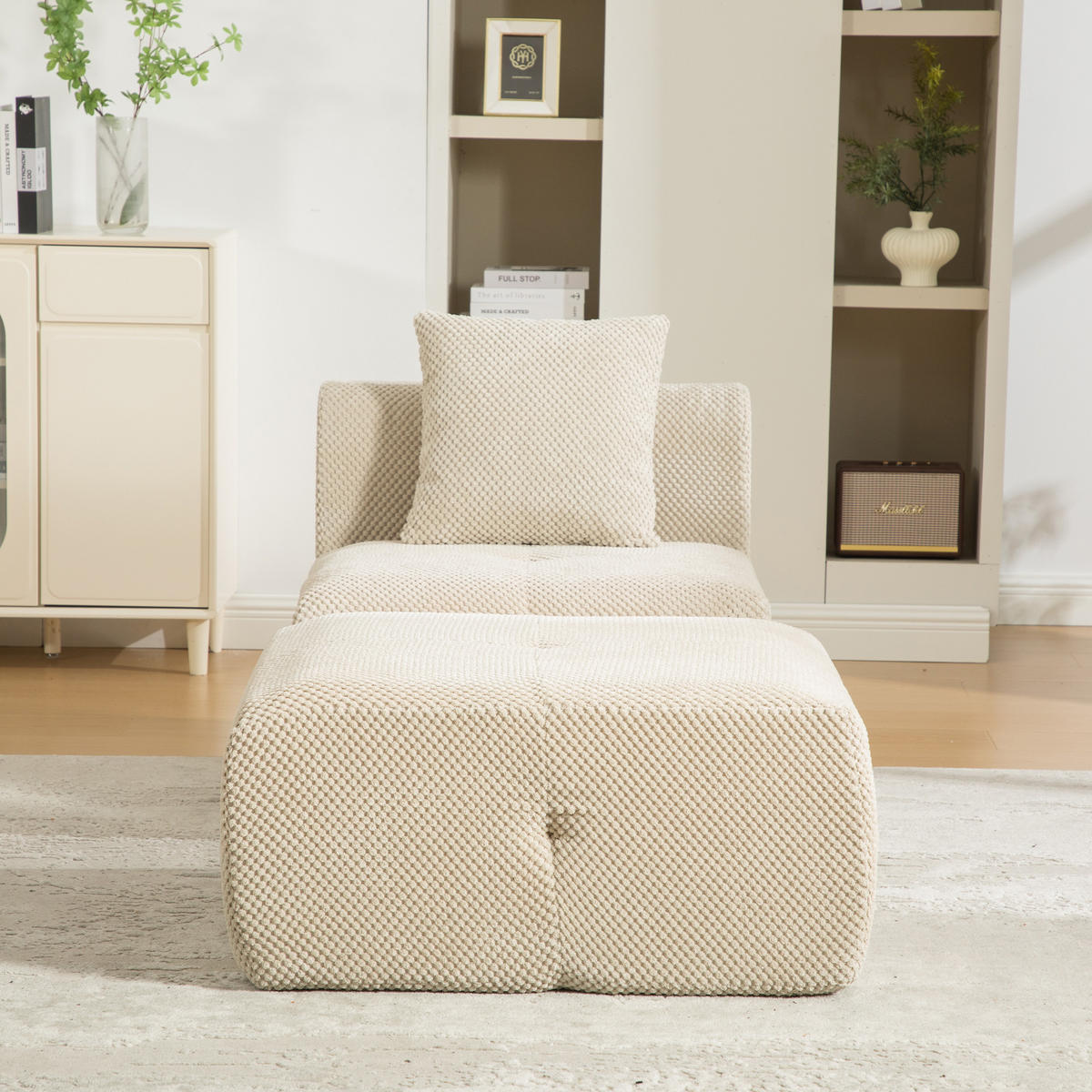 SESSEL DE-35105 mit Ottoman Hellkhaki - Sandfarben, Textil (89/75/77cm) - ComfortXL