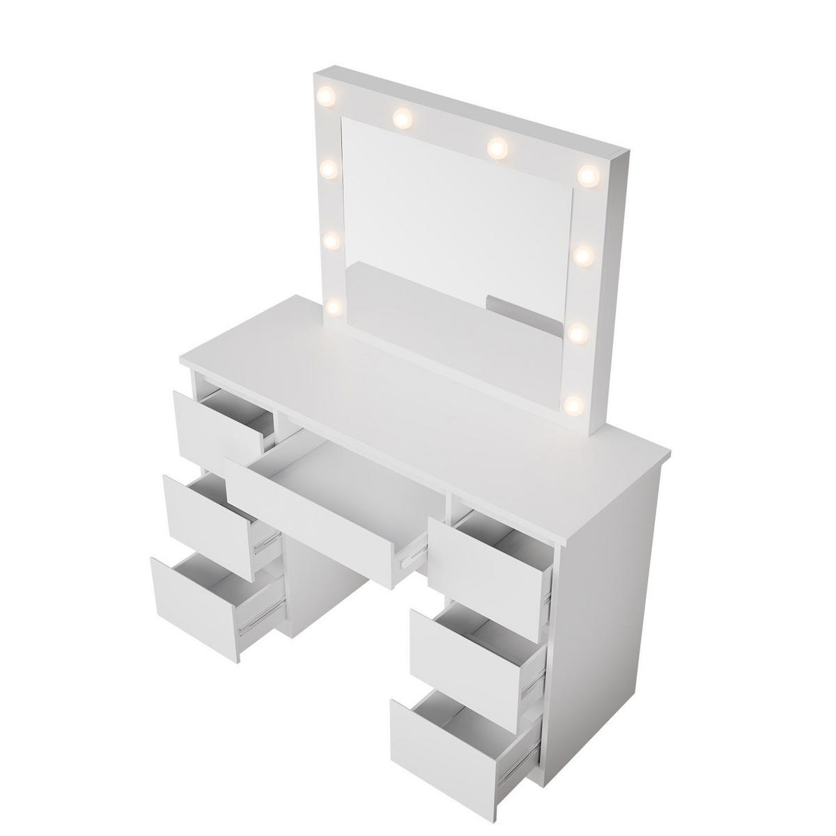 SCHMINKTISCH Talea mit LED (3 Lichtstufen) - Weiß, Holz (110/141/40cm) - Juskys