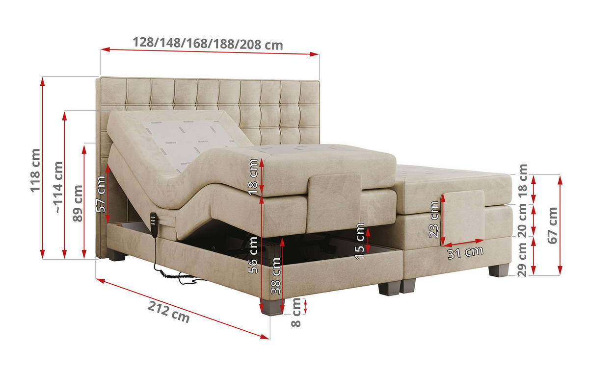 BOXBETT ELEKTRO 160/200 Beige Velvet - H3 - Beige, Holz/Textil (160/200cm) - MKS