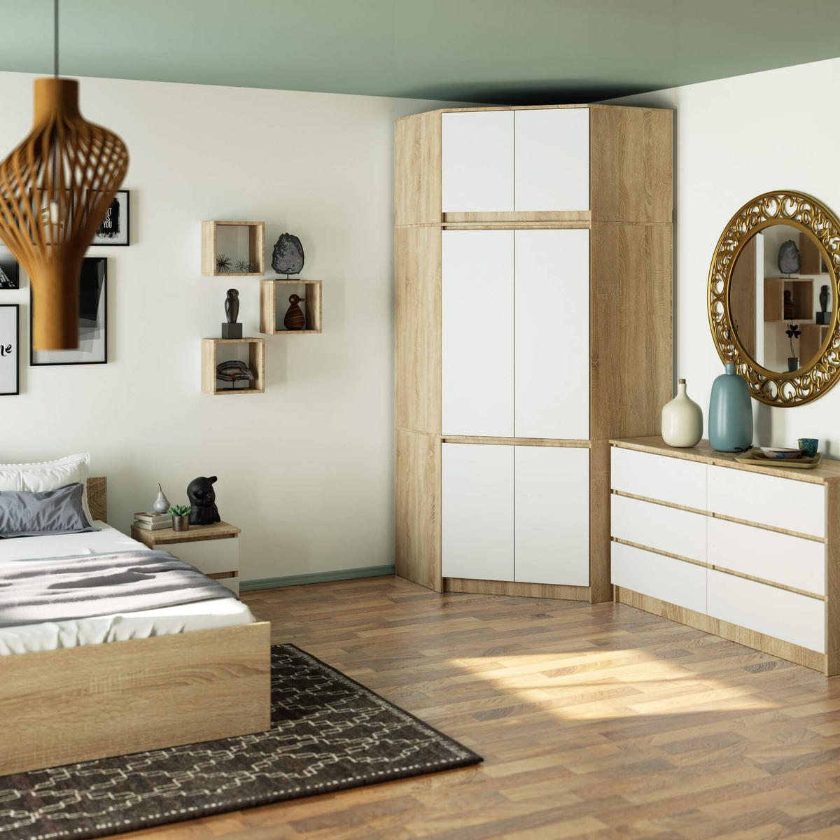 KLEIDERSCHRANK Eiche Sonoma, Weiß 235/100/50 - Weiß/Sonoma Eiche, Holzwerkstoff (100/235/50cm) - RAUMHIRSCH FURNITURE