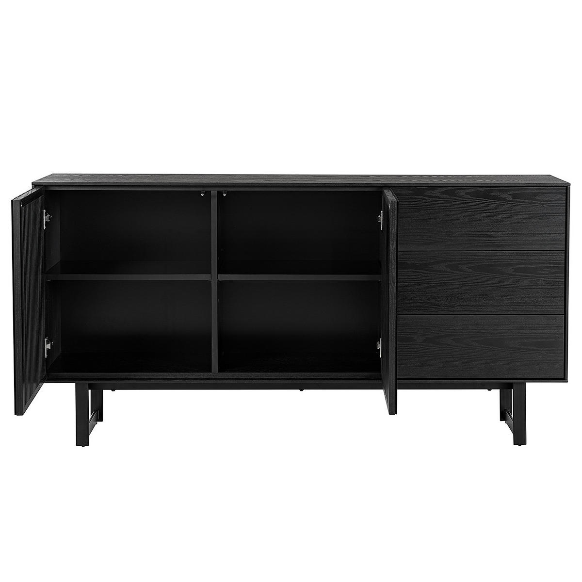 SIDEBOARD mit 3 Schubladen - Esche teilmassiv - Eschefarben/Schwarz, Holz (160/80/40cm) - home24