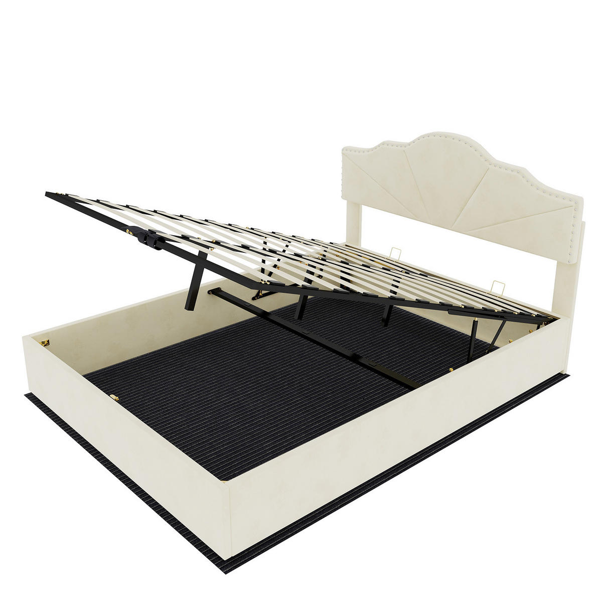 BETT mit Bettkasten 160x200 cm Stoff Beige - Beige, Metall (160/200cm) - Meubliv