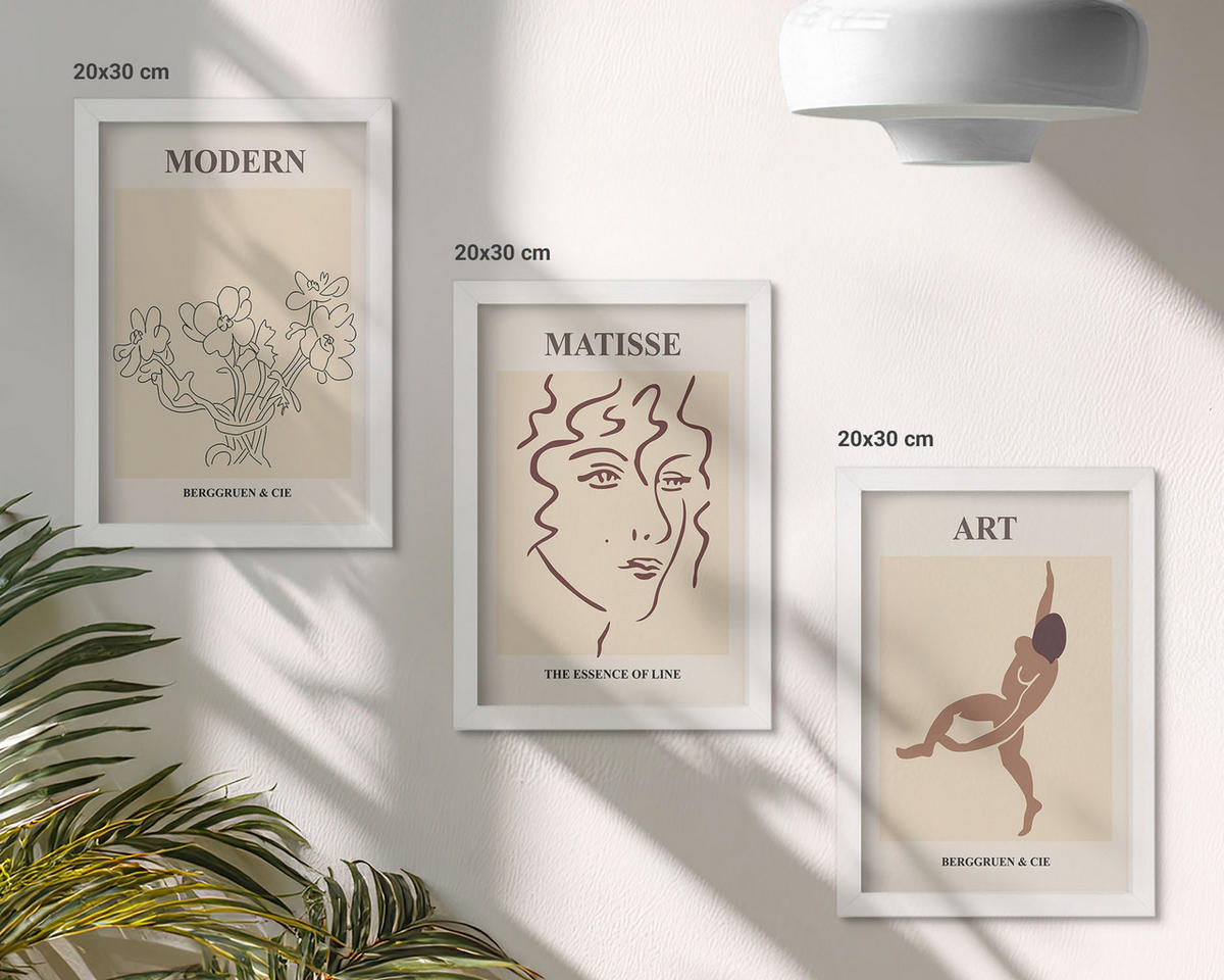 WANDBILDER 3er-Set - 20x30 cm Weißer Rahmen - Stilvolle Grafiken, Blumen, Figuren - Weiß, Kunststoff (20/30cm) - ArtPrintCave