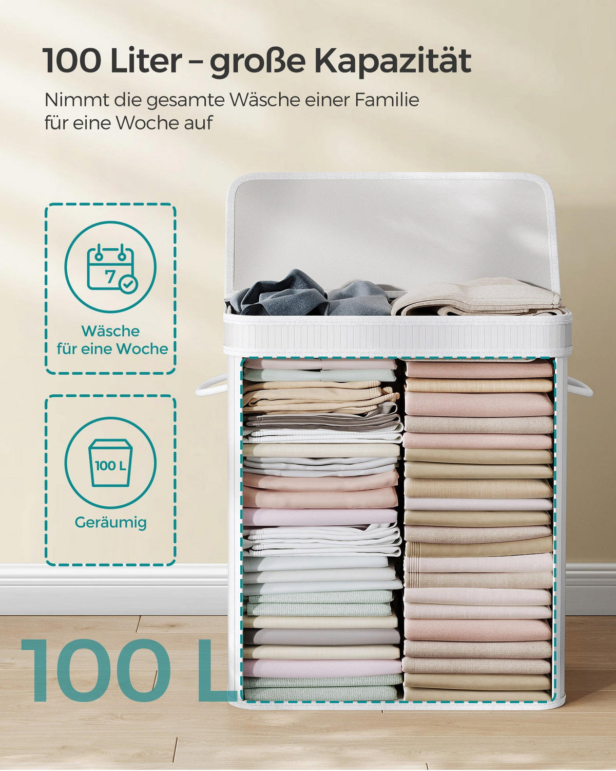 WÄSCHEKORB NOUAKCHOTT - Weiß, Naturmaterialen (34.5/61/54.5cm) - Hansiro