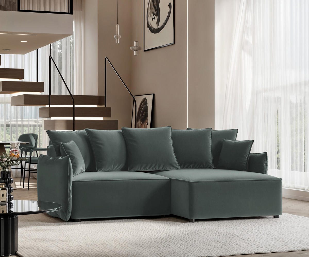 ECKSOFA LEON mit Schlaffunktion und Bettkasten Grün - Grün, Holzwerkstoff/Kunststoff (250/90cm) - Idohome