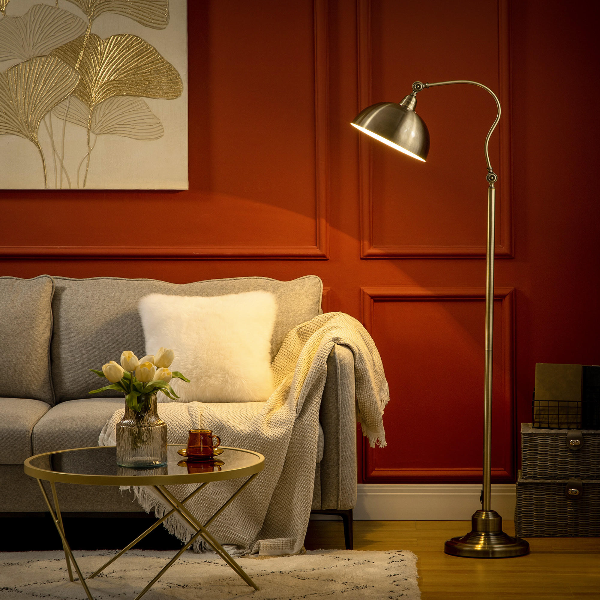 STEHLAMPE mit E27 Fassung, Schlafzimmer - Bronzefarben, Metall (42/25.5/152cm) - HOMCOM