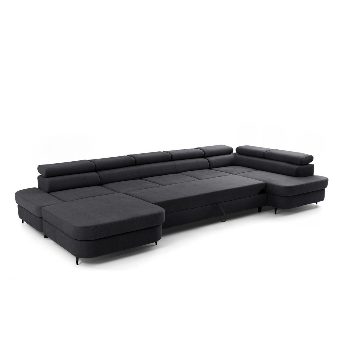 ECKSOFA U-Form PRIAM MAXI U Rechts mit Schlaffunktion 125x317 Velours Dunkelgrau - Dunkelgrau/Schwarz, Holz/Textil (400/91/203cm) - Muffo