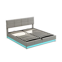 POLSTERBETT 180/200 cm Hellgrau mit LED-Beleuchtung und hydraulischem Bettkasten aus Kunstleder - Fango, Kunststoff (180/200cm) - OKWISH