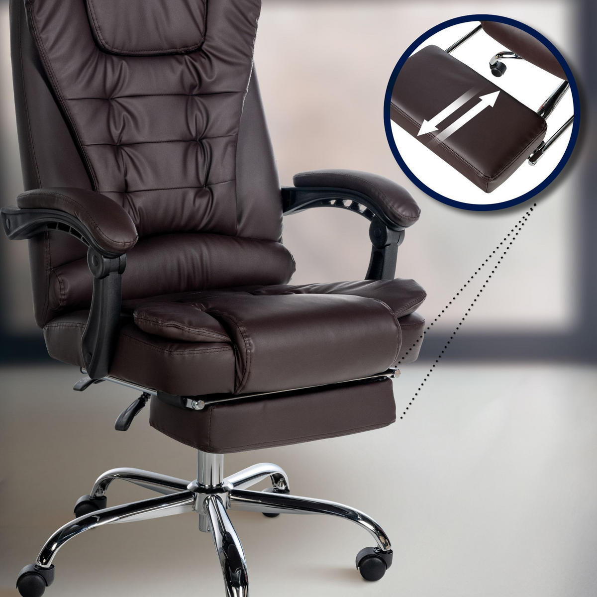 CHEFSESSEL Lederlook Braun - Chromfarben/Braun, Textil/Metall (67/115/68cm) - CLP