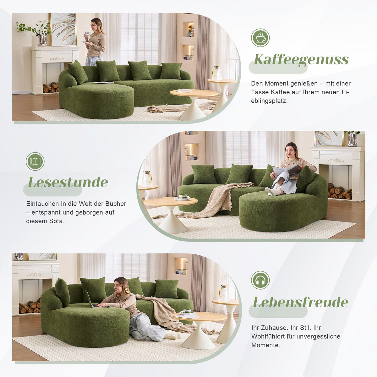 ECKSOFA Chenille Grün Montagefrei - Grün, Textil (243/150cm) - WISHDOR
