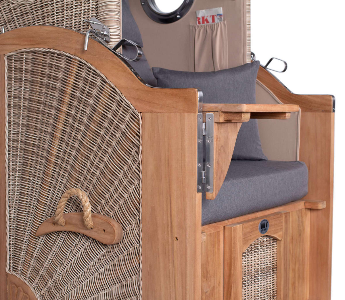 STRANDKORB Düne 1 Sitzer Teak PE Shell - Braun/Grau, Holz/Textil (96/165/80cm) - Mr. Deko