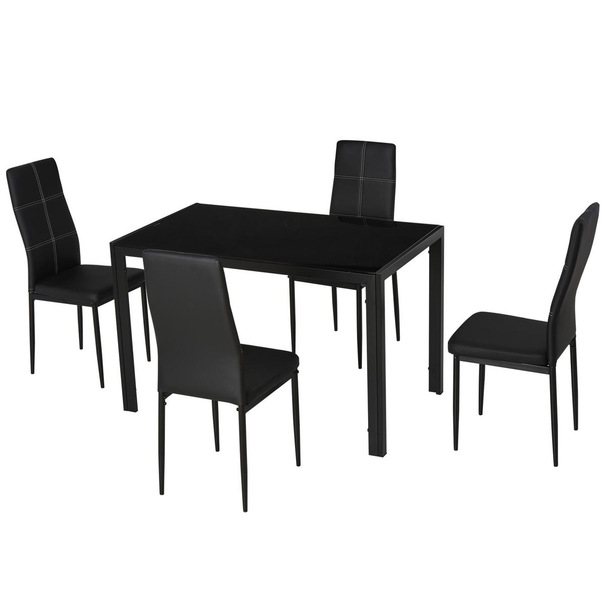 ESSGRUPPE, Stahl-Holz 5-teilig, schwarz - Schwarz, Metall (70/75/120cm) - Vallsero