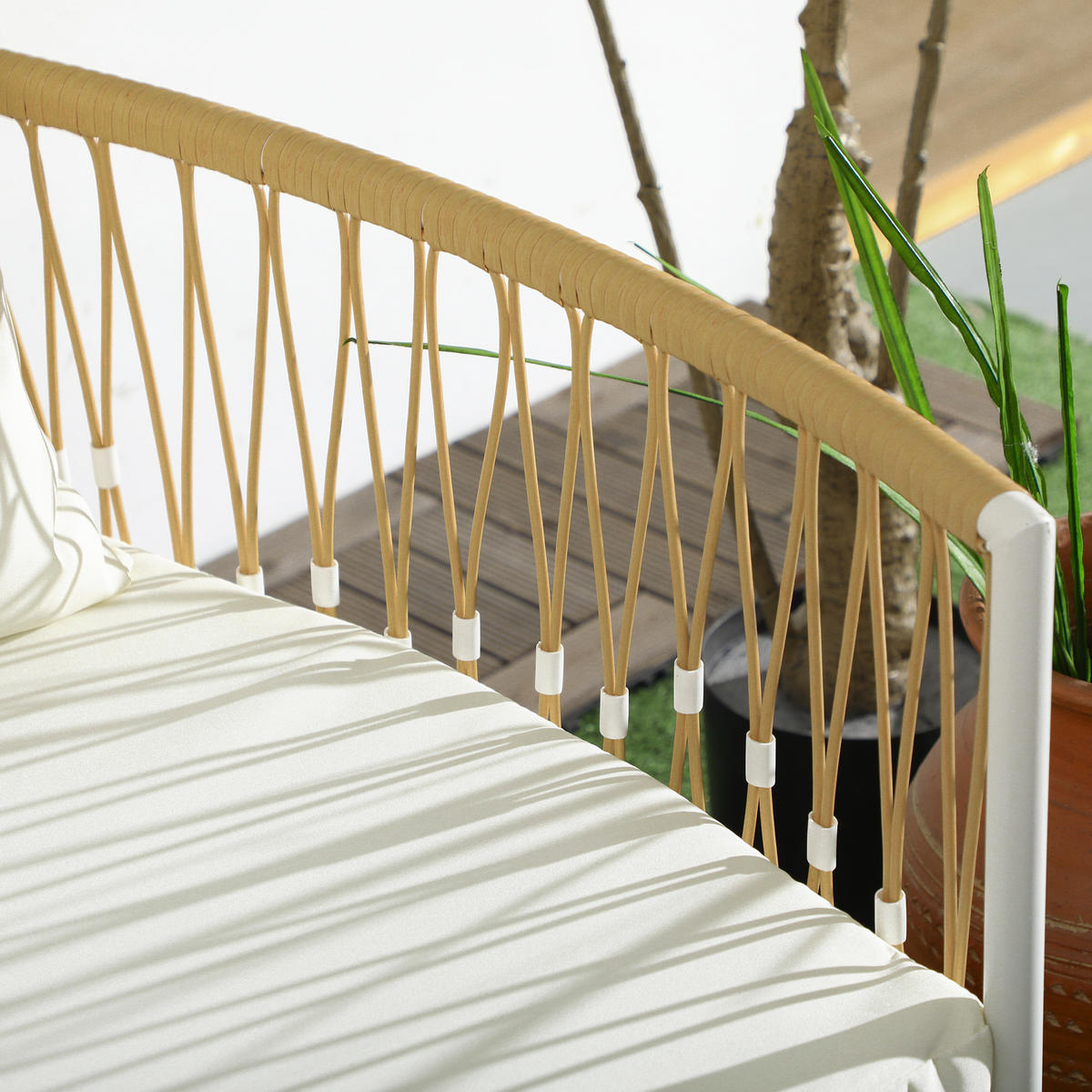 GARTENGARNITUR mit 2 Gartenstühle, 3er-Set Rattan Gartenmöbel-Set, Gelb+Creme - Gelb, Kunststoff - Outsunny