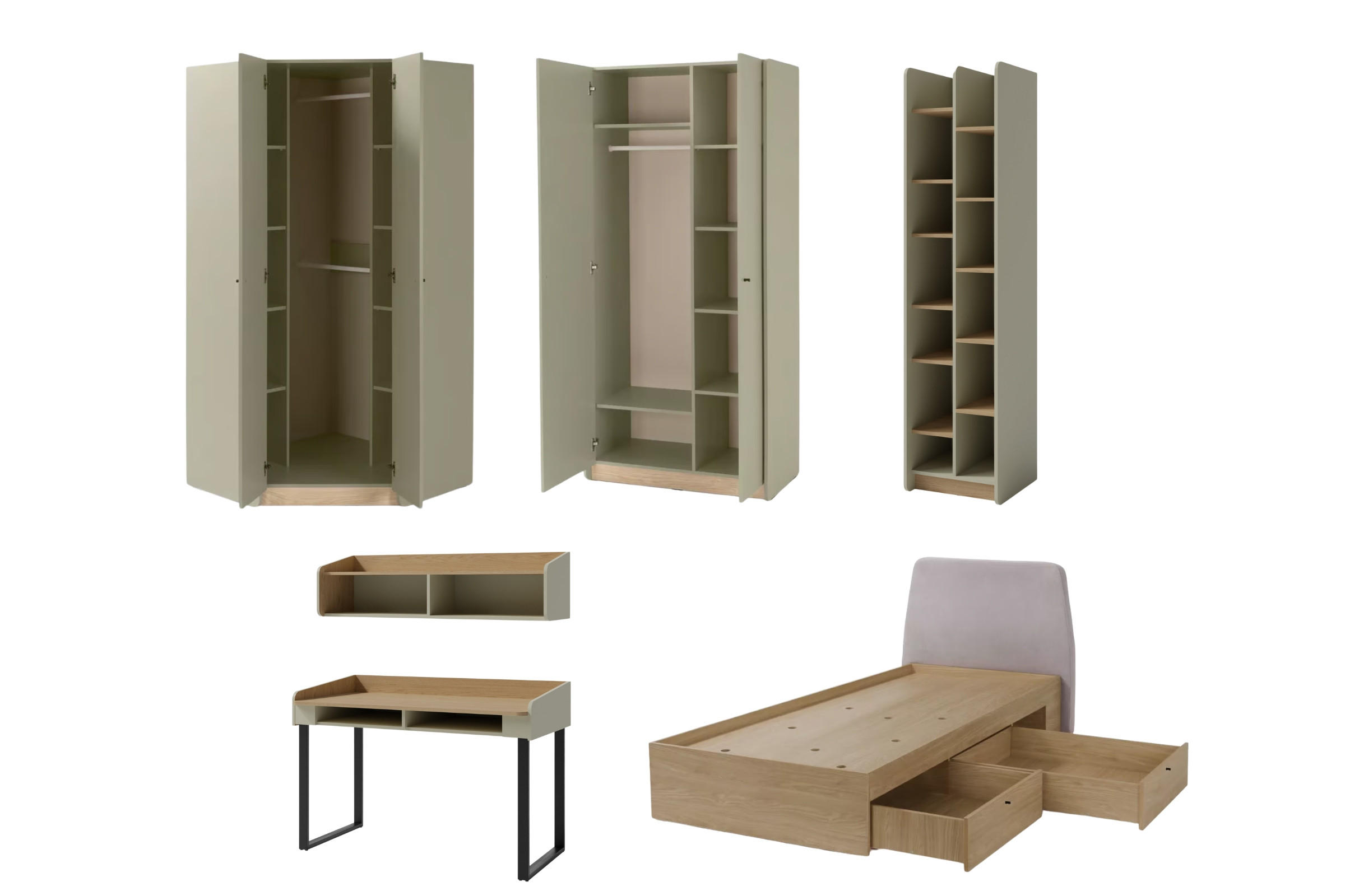 JUGENDZIMMER ALBI 1 in Eukalyptus / Baltic Düne Eiche 6-teilig - Alteiche/Eukalyptusholzfarben, Holzwerkstoff (577/195/88cm) - Deine Möbel 24