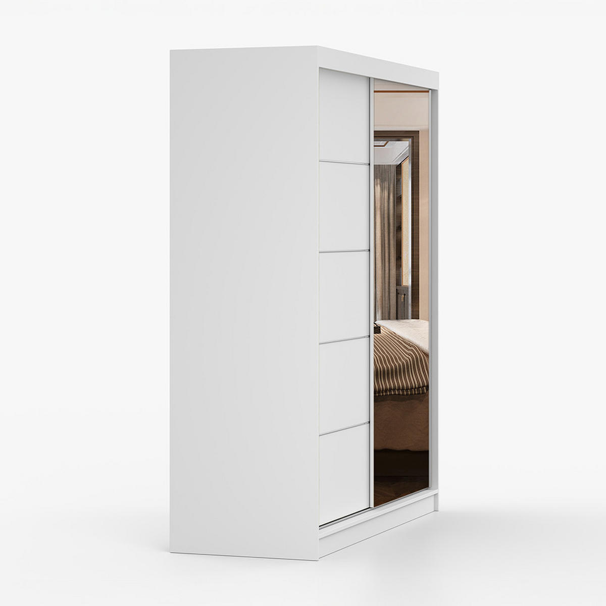 SCHWEBETÜRENSCHRANK Bono 05 mit Spiegel Weiß/Weiß 160 cm - Alufarben/Weiß, Holzwerkstoff/Metall (160/195/61cm) - imoebel24