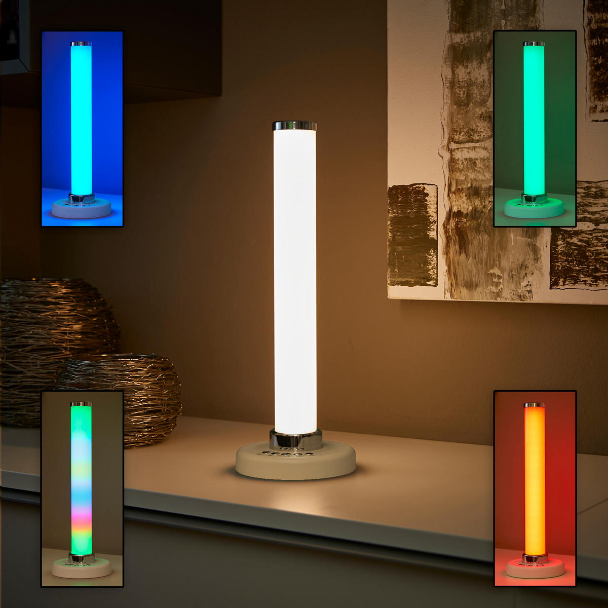 RGB-LED-TISCHLAMPE - elegante Säulenform mit Farbwechsel und warmweißem Licht, kabellos und tragbar - Weiß, Kunststoff (13/13/37.1cm) - Northpoint