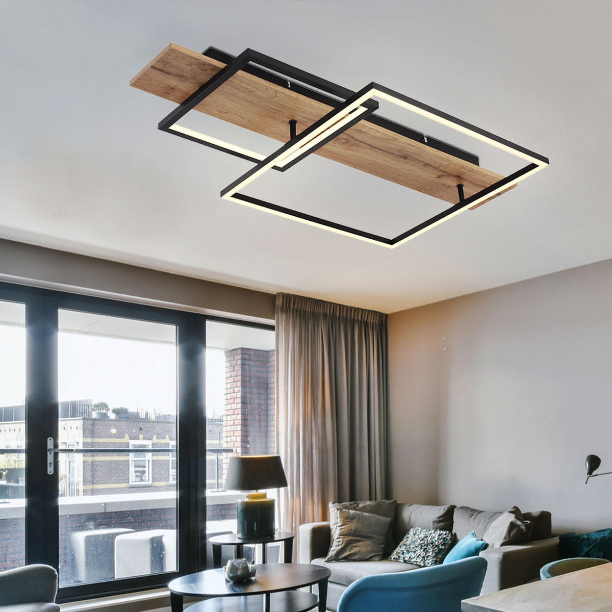 LED DECKENLEUCHTE Vanni Schwarz Holzoptik - Braun, Metall (75/40/10cm) - Globo Lighting