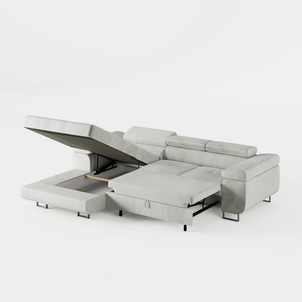 ECKSOFA VEMO CORE Links Schwarz Velours-Stoff mit Schlaffunktion und Bettkasten - Schwarz, Holz/Metall (280/205cm) - Barchello