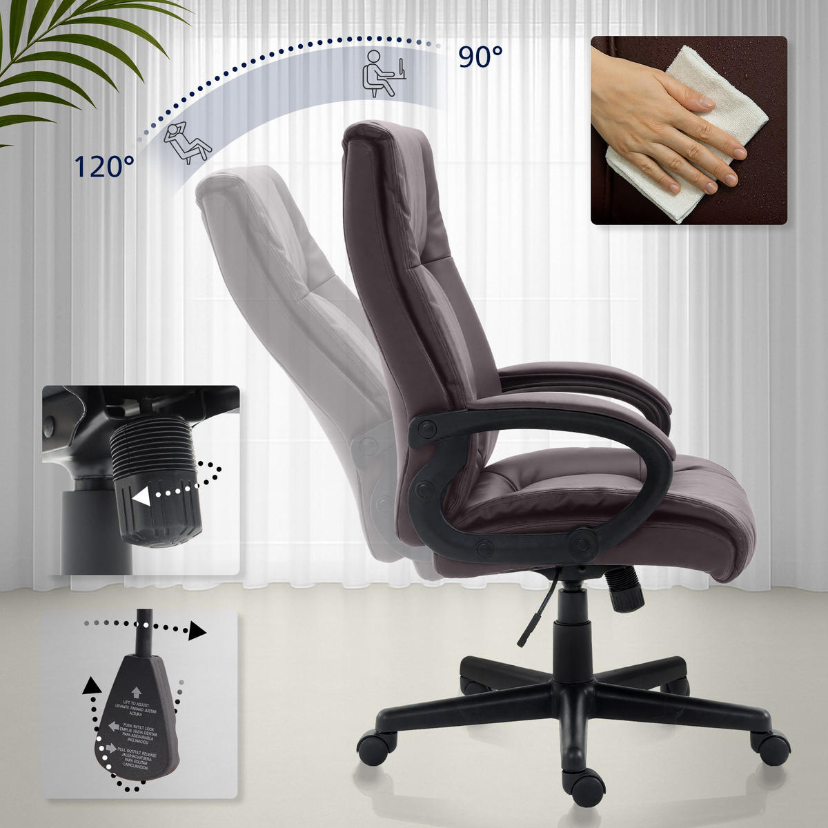 CHEFSESSEL Lederlook Braun - Schwarz/Braun, Kunststoff/Textil (66/106/70cm) - CLP