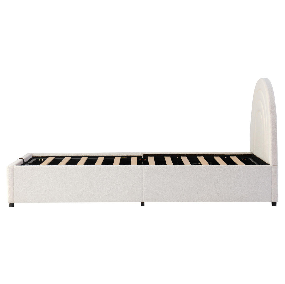 BETT mit hydraulischem Stauraum 90x200 cm Bouclé Beige - Beige, Metall (90/200cm) - Beauniv