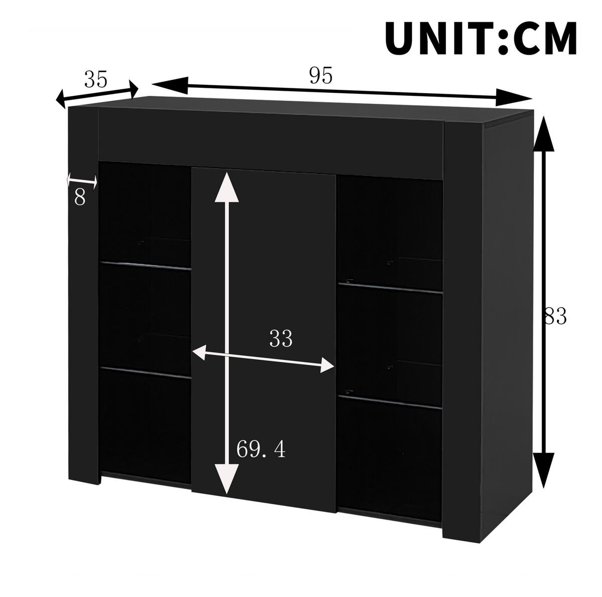 SIDEBOARD 95/83/35 cm Schwarz aus Spanplatte mit Glasregalen - Schwarz, Holzwerkstoff (35/83/95cm) - OKMYHOME