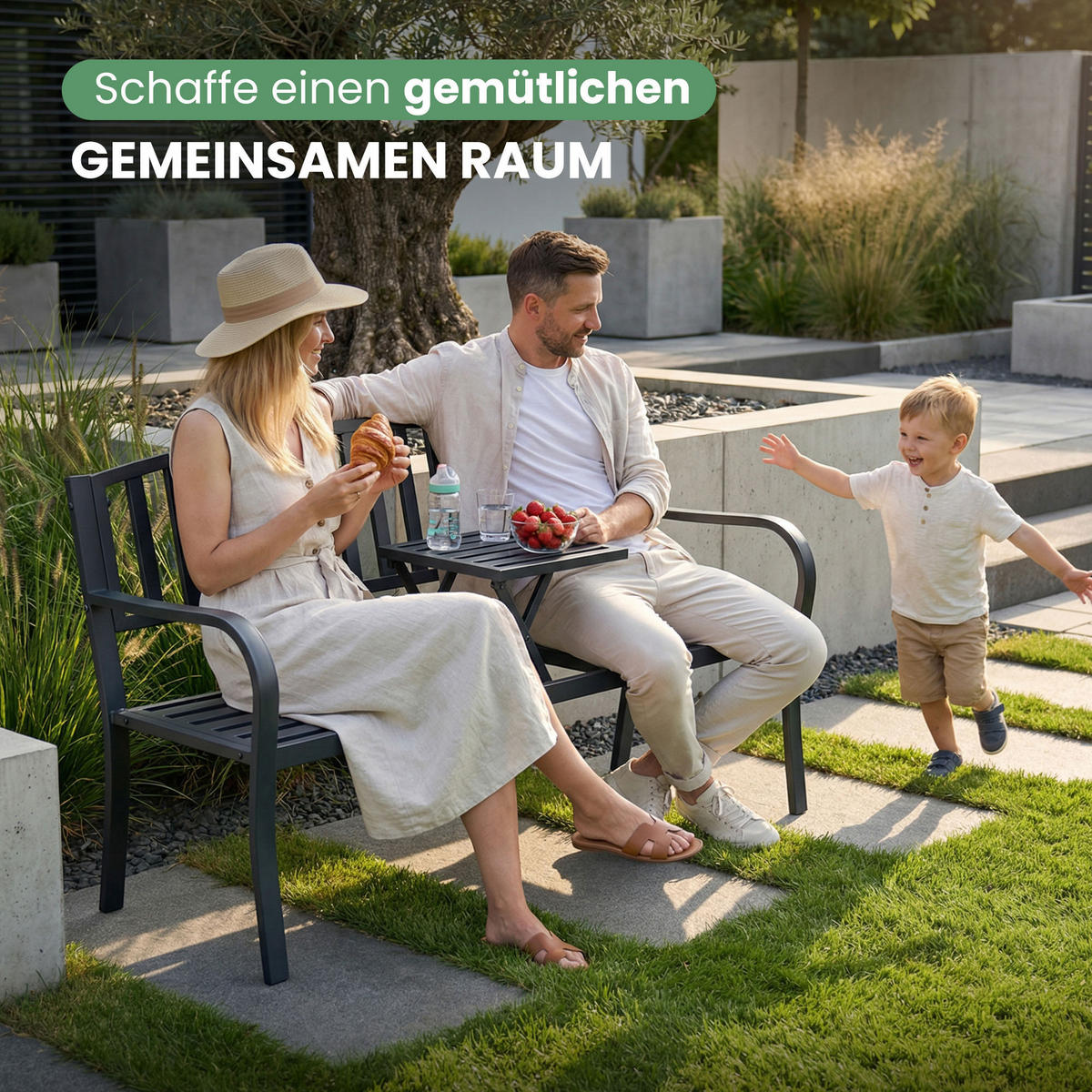 GARTENBANK DUO Schwarz 135 x 82,5 x 57 cm - Schwarz, Metall (135/82.5/57cm) - Akord