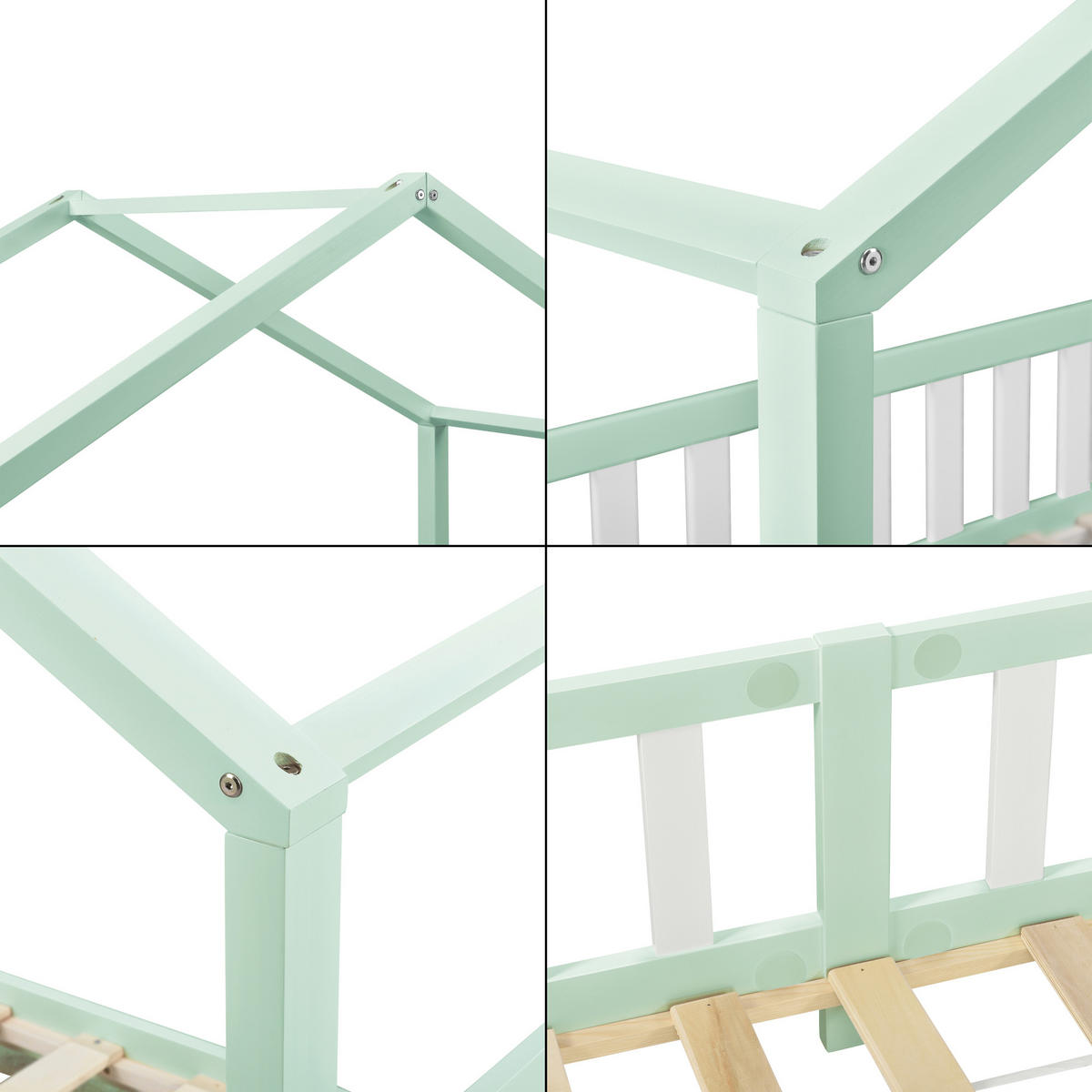 HAUSBETT Treviolo - Weiß/Mintgrün, Holz (90/200cm) - [en.casa]