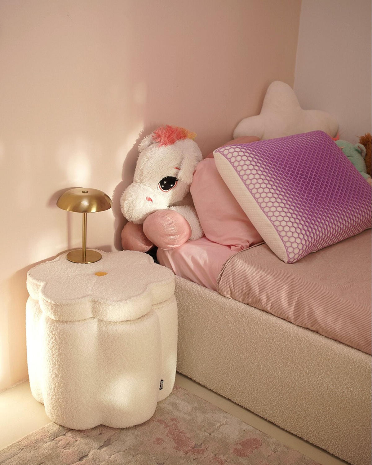 POUF mit Stauraum Bouclé Cremeweiß Blume Flower - Gelb/Creme, Textil (40/38/40cm) - Beliani