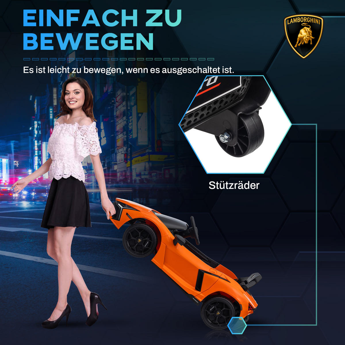 ELEKTROAUTO DE-06232 Lamborghini-inspiriert mit Fernbedienung Orange - Orange, Kunststoff/Metall (105/60/40cm) - ComfortXL