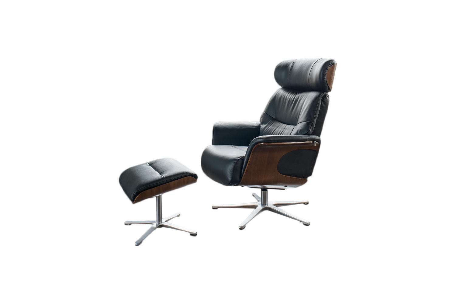 RELAXSESSELSET TOSAR Schwarz Leder - Silberfarben/Schwarz, Leder/Metall (83/110/89cm) - KAWOLA