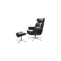 RELAXSESSELSET TOSAR Schwarz Leder - Silberfarben/Schwarz, Leder/Metall (83/110/89cm) - KAWOLA